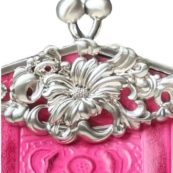 Patricia Nash Burnished Tooled Rosaria Frame Clutch Shoulder Bag Crossbody Pink - Picture 12 of 12